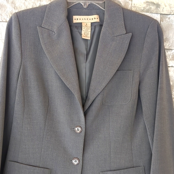 Apostrophe VTG 90s Blazer Dress Coat Sz 4 Dark Academia Classic Gray Grandpa EUC - Picture 6 of 11